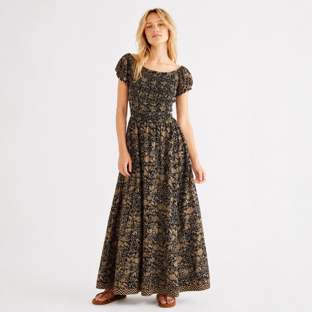 Free People Ultraviolet Maxi Dress Womens Small Floral Smocked Open Back Boho